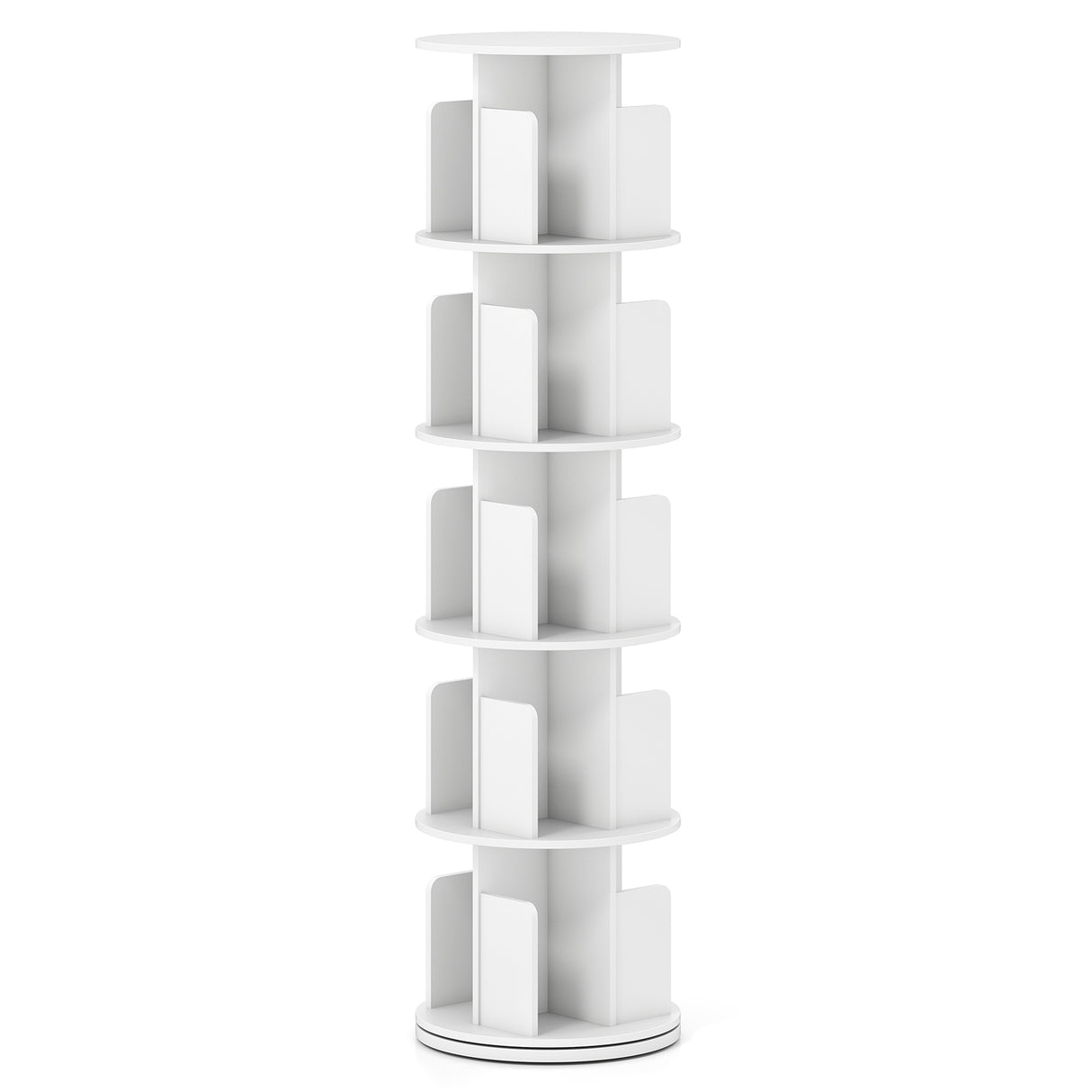 5-Tier Rotating Bookshelf 360 ° Display Rack with Dividers and Anti-falling Baffles-White
