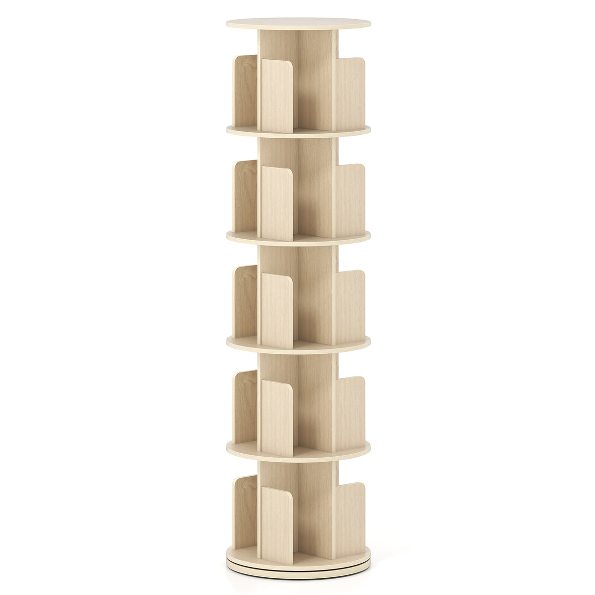 5-Tier Rotating Bookshelf 360 ° Display Rack with Dividers and Anti-falling Baffles-Natural