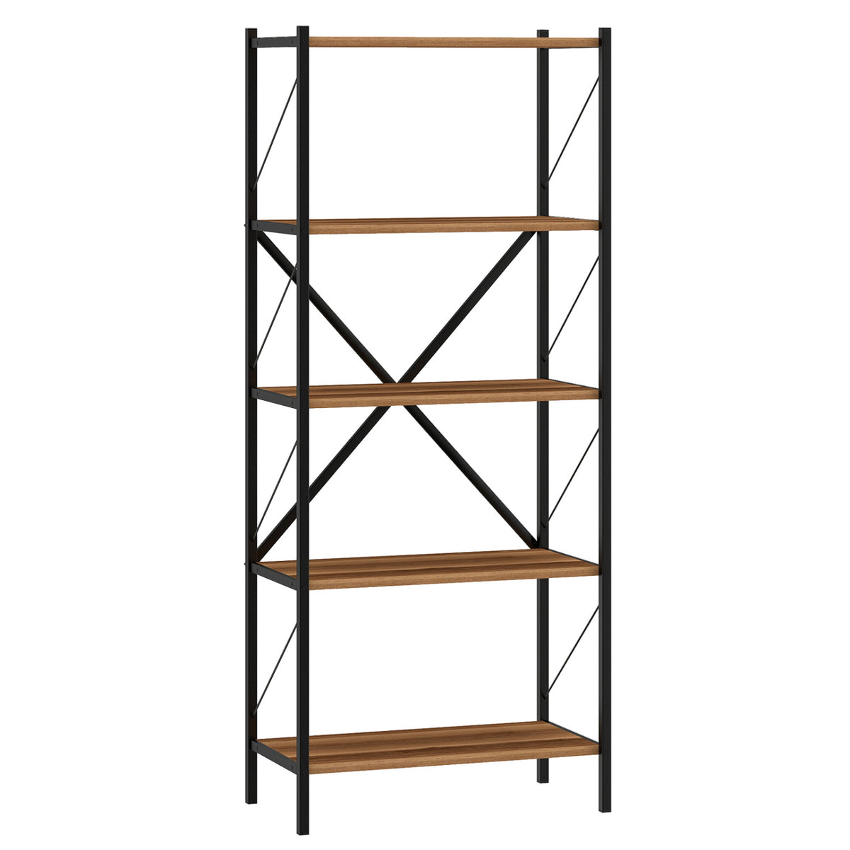 5-Tier Tall Bookshelf Industrial Bookcase with Heavy-Duty Metal Frame Modern Storage-Walnut