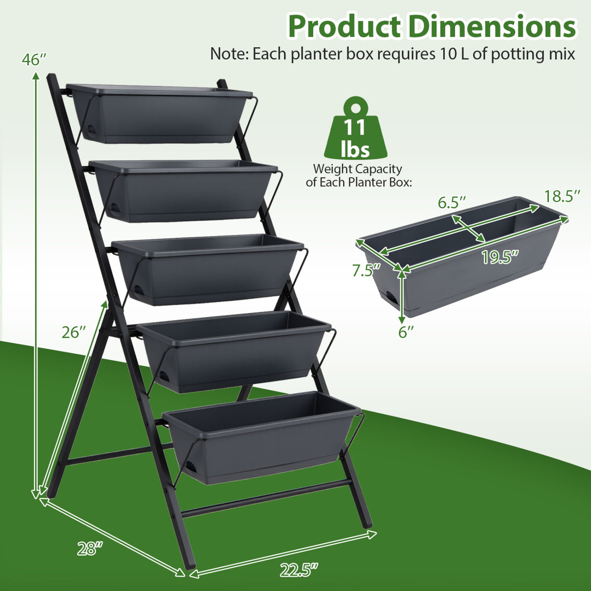5-Tier Vertical Raised Garden Bed with Drainage System and Removable Trays for Vegetables-Black