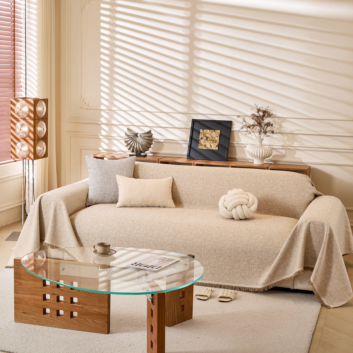 Natural Textured Linen Couch Cover, Breathable & Hypoallergenic Furniture Protector