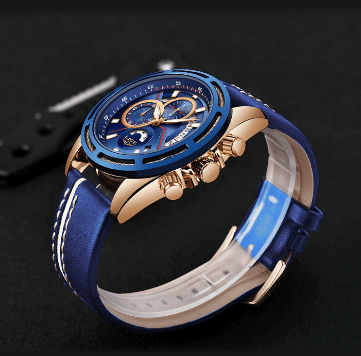 Men's Waterproof Sports Watch With Leather Belts, Chronometers Day View Fluorescent Pointers Unique Design Perfect Gift