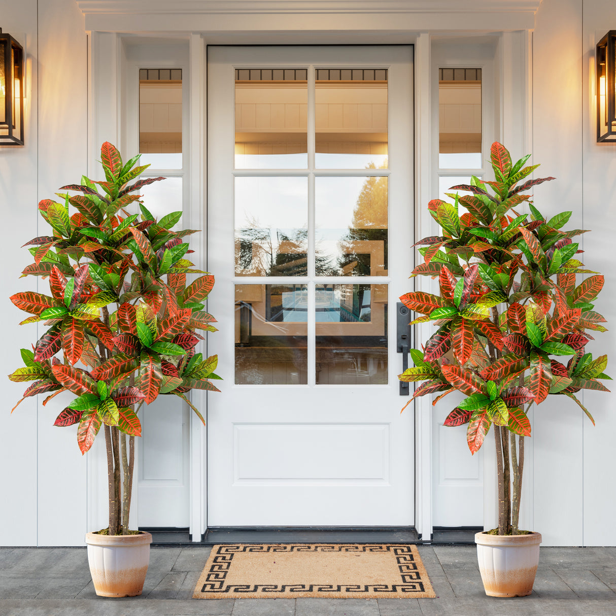 5 FT Tall Artificial Croton Plant with Gradient Leaves and Nursery Pot-2 Pack