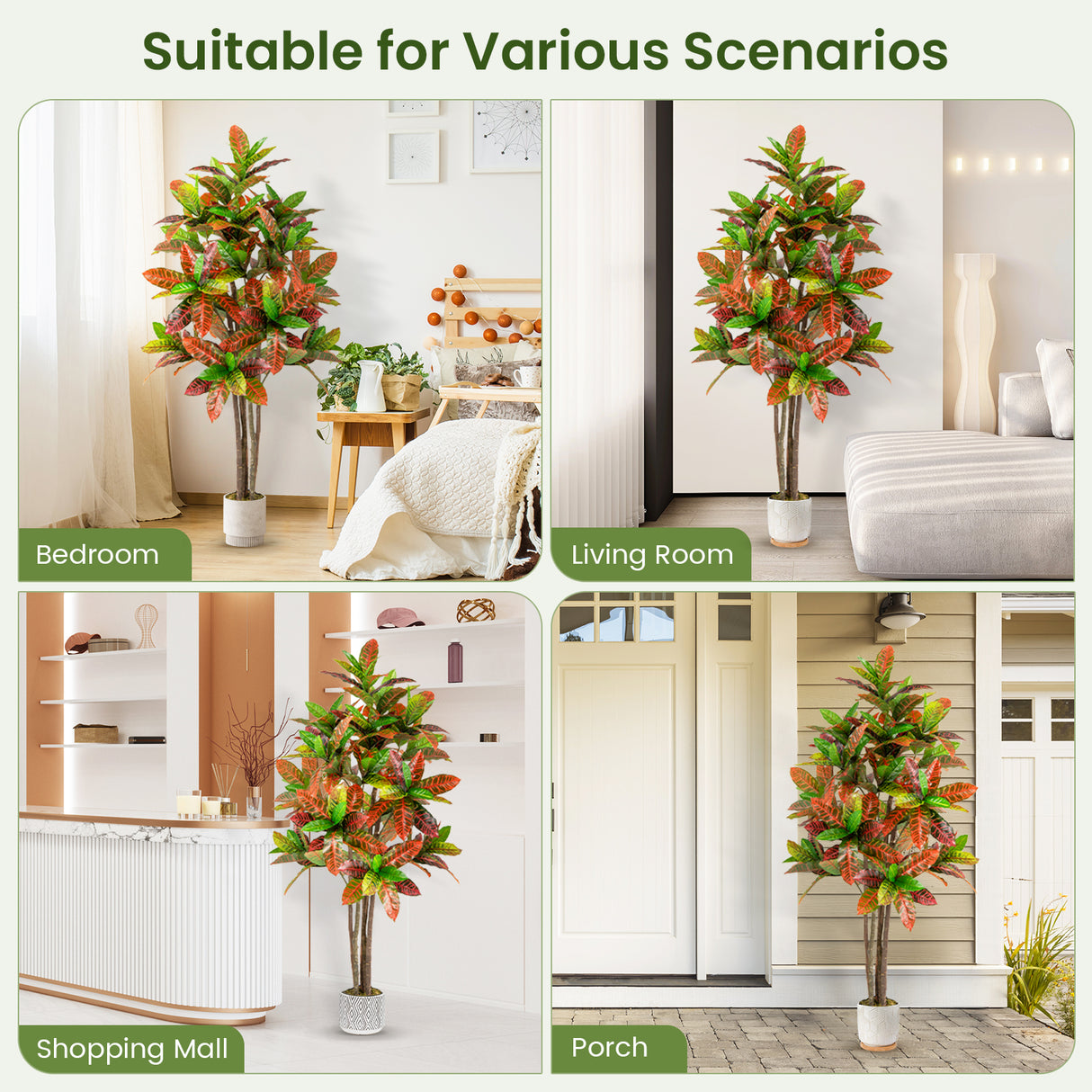 5 FT Tall Artificial Croton Plant with Gradient Leaves and Nursery Pot-2 Pack
