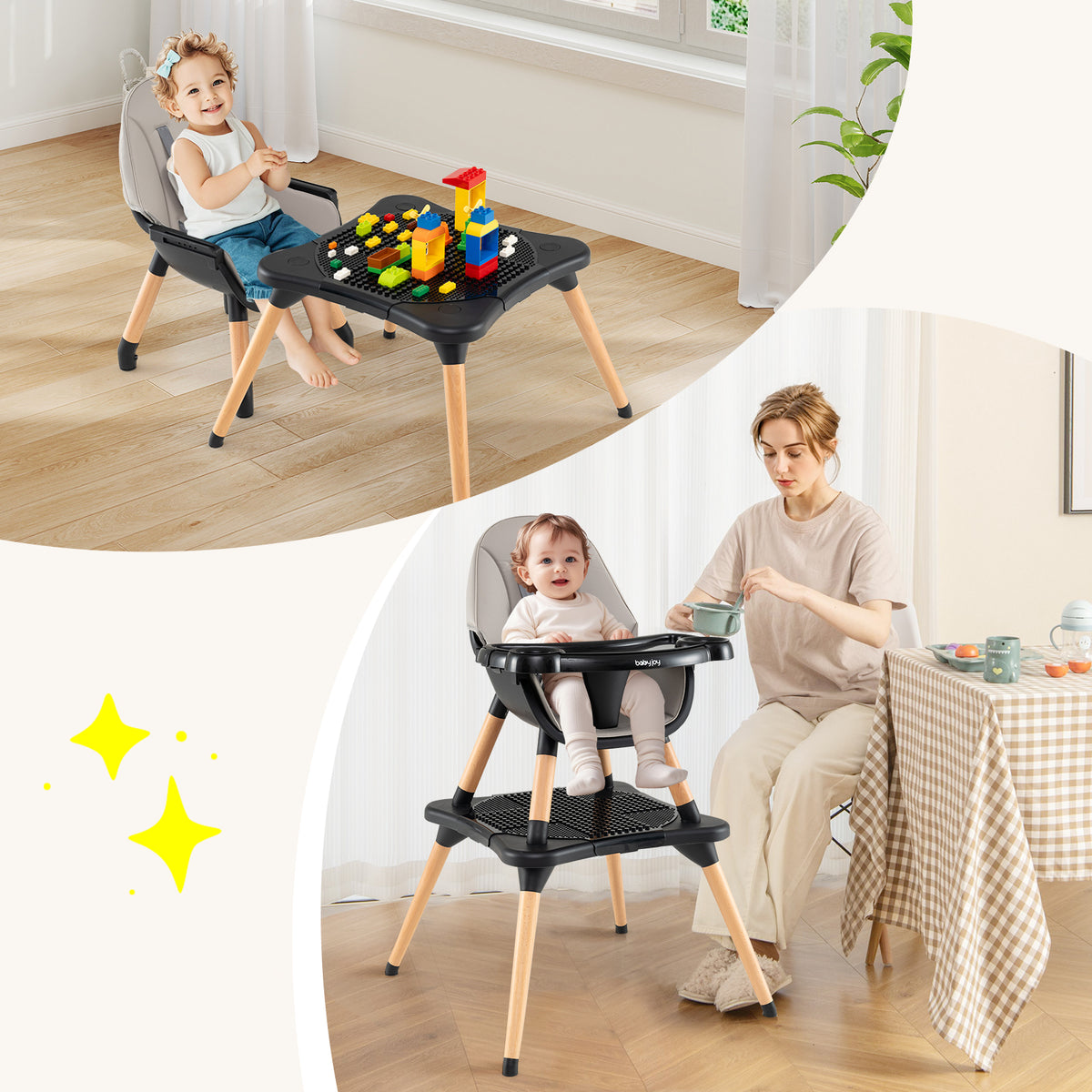 5-in-1 Baby Convertible Wooden High Chair with Detachable Tray-Black
