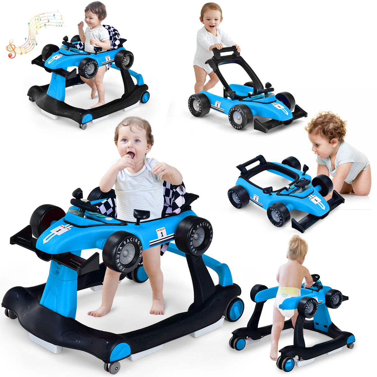 5-in-1 Baby Walker with Adjustable Height and Speed for Boys Girls 6-18 Months
