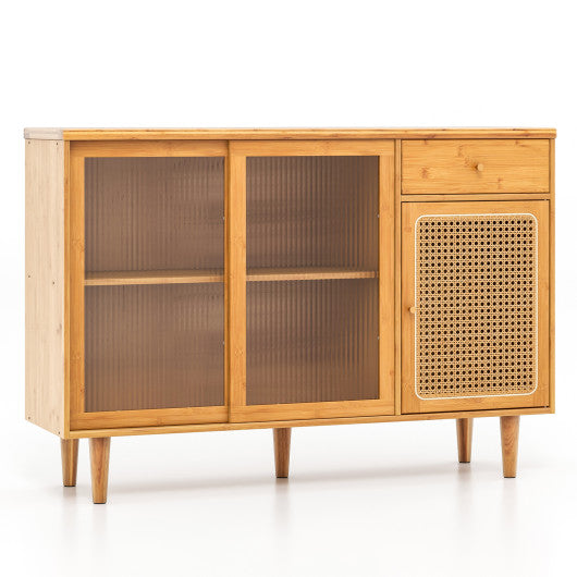 5-in-1 Complete Dining Room Set: Extendable Table  4 Chairs  Electric Fireplace  Media Console & Bamboo Sideboard