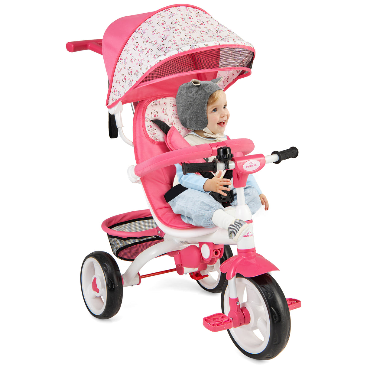 5-in-1 Detachable Baby Stroller Tricycle with Round Canopy-Blue