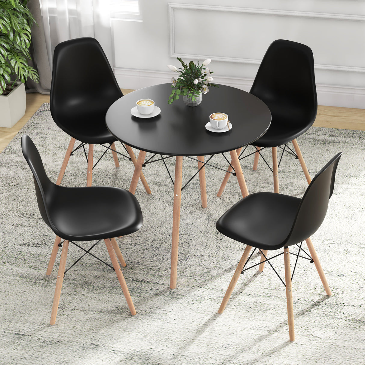 5 Pieces Dining Table Set With Solid Wood Leg-Black