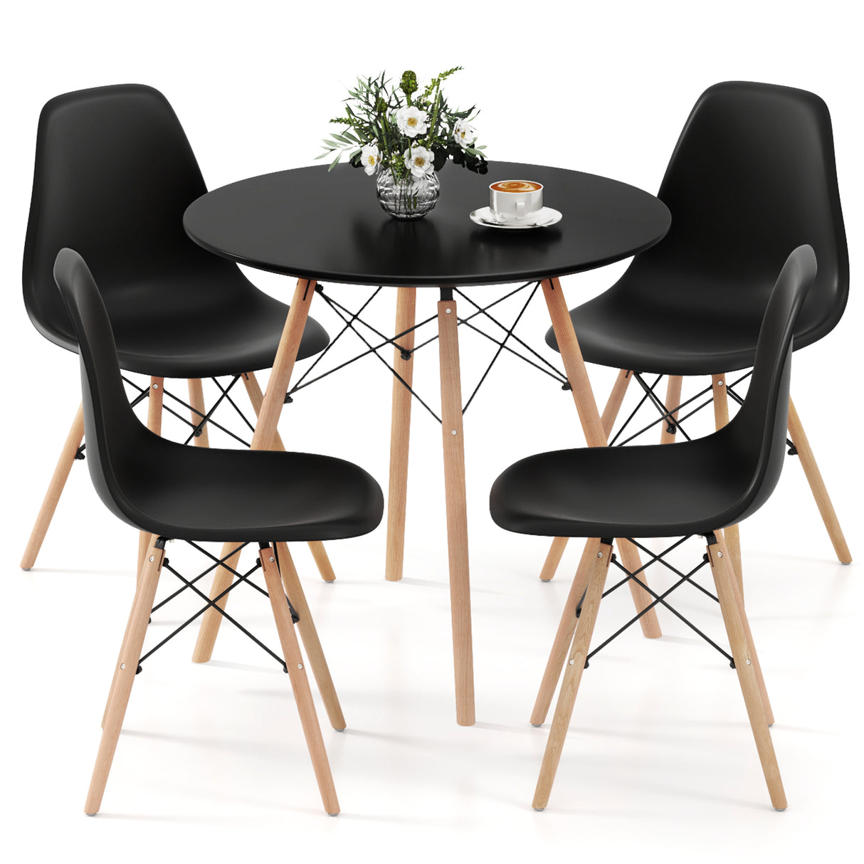 5 Pieces Dining Table Set With Solid Wood Leg-Black