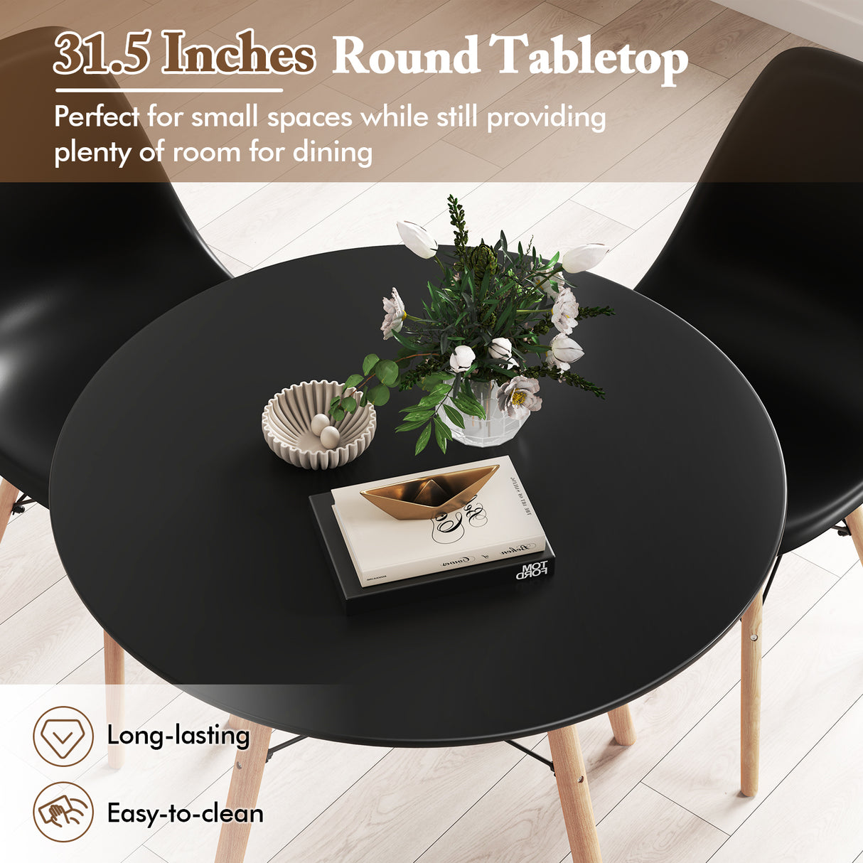 5 Pieces Dining Table Set With Solid Wood Leg-Black