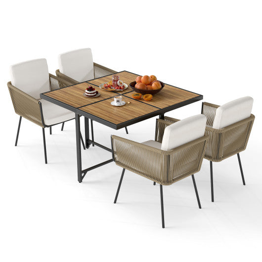 5 Pieces Patio Dining Set with Acacia Wood Tabletop