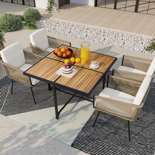 5 Pieces Patio Dining Set with Acacia Wood Tabletop