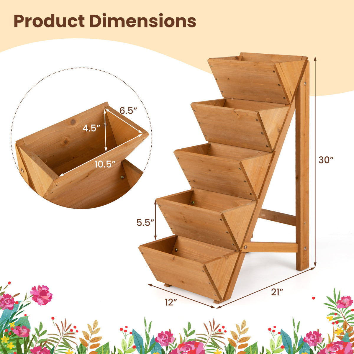 5-tier Vertical Raised Garden Bed Wood Elevated Planter Box with Legs-Orange