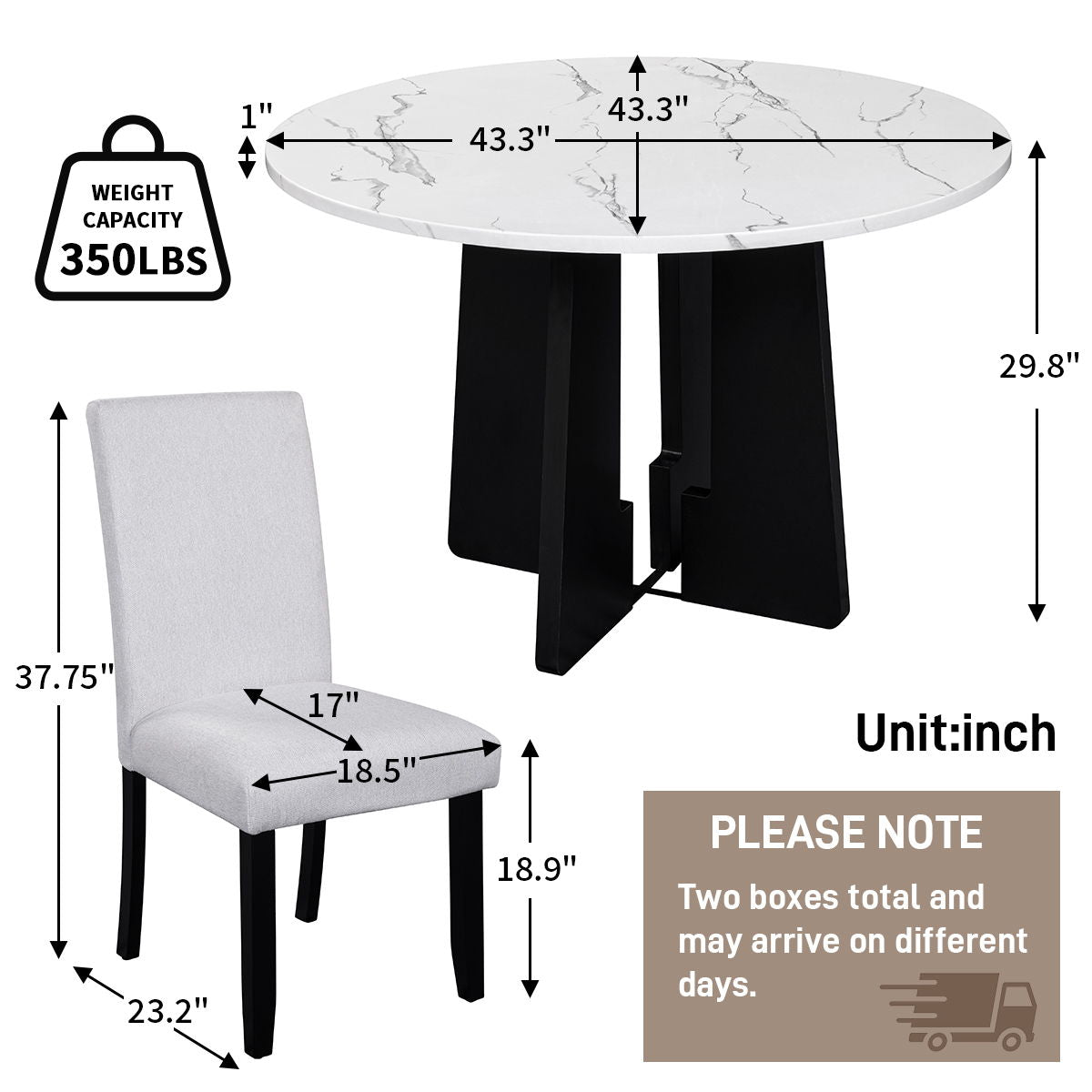 5 Piece Round Dining Table Set, Modern Dining Table And 4 Upholstered Chairs For Dining Room by Couch.com