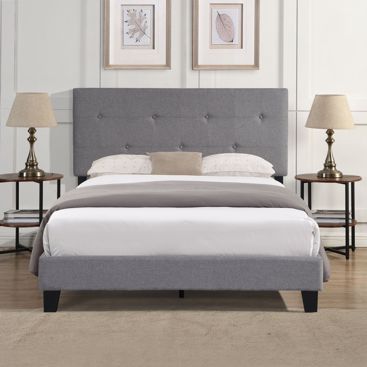 Queen Size Upholstered Platform Bed Frame With Button Tufted Linen Headboard, No Box Spring Needed, Wood Slat Support - Gray by Couch.com