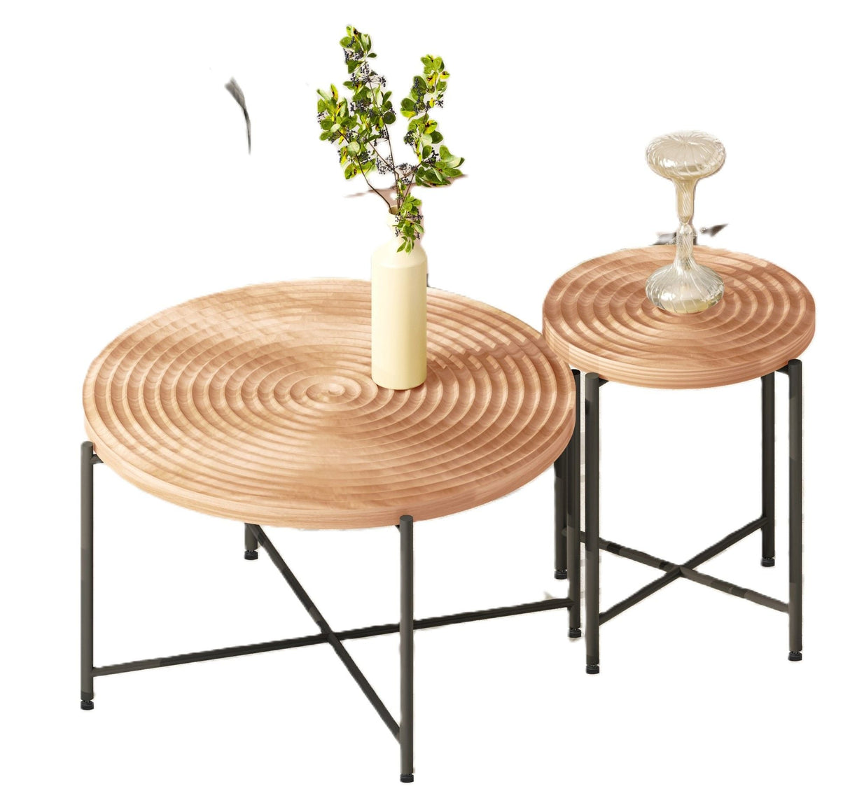 Coffee And End Table Set Waterproof Cover, Distressed Cylindrical Design, Legs Classic Rustic Charm (Set of 2) by Couch.com