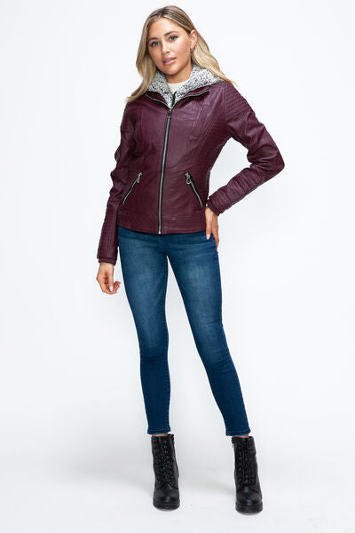 Women Warm Sleek Dual-Zipper Layered Jacket with Cozy Fuzzy Hood Urban Chic & Comfortable Jacket