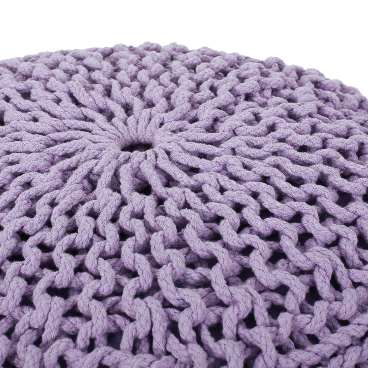 Bordeaux Knitted Cotton Round Pouf Ottoman