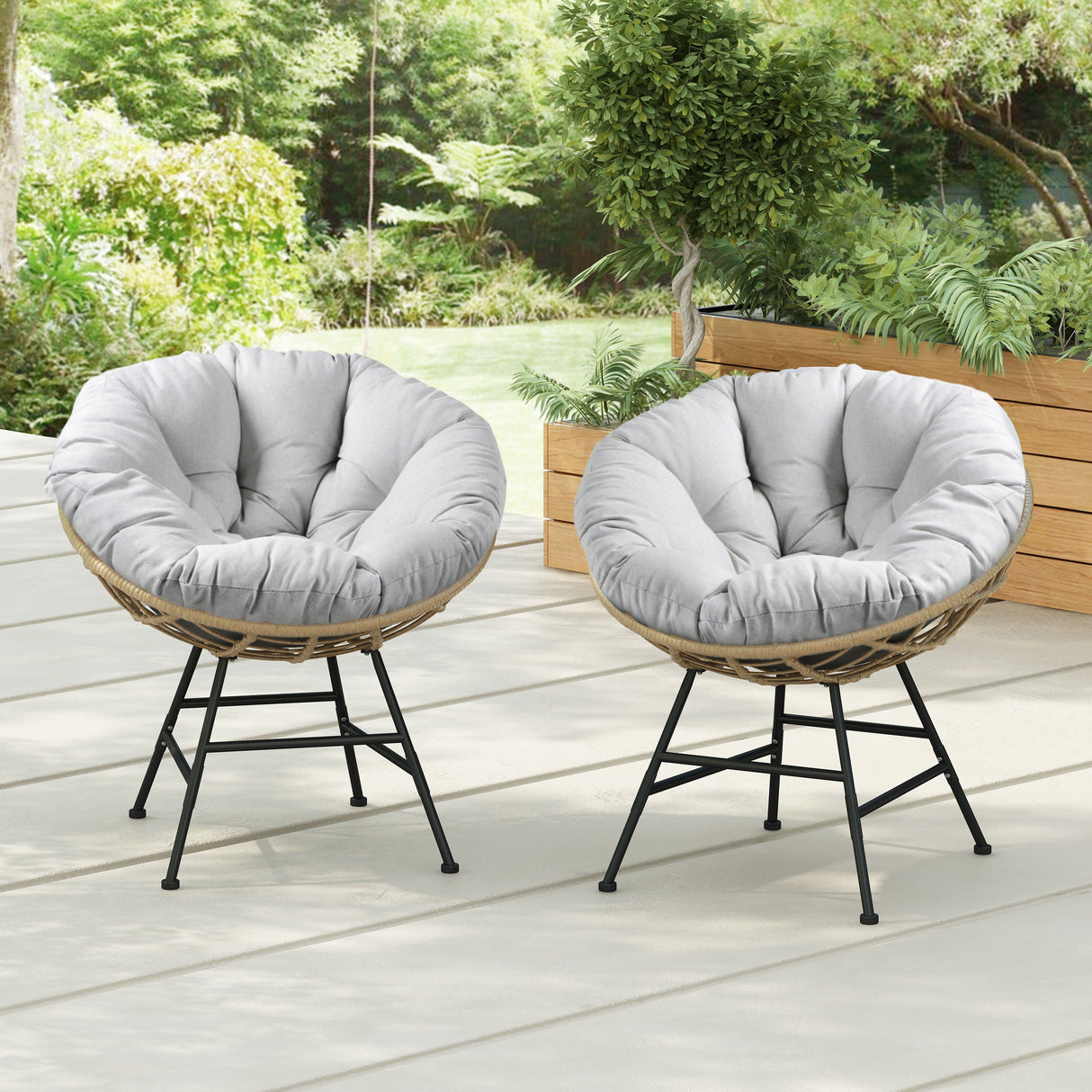 Couch.com Palos Outdoor Wicker Lounge Chair (Set of 2) Brown / Light Gray, Set of 2, Durable Design, Weather-Resistant, Fabric Construction, Gray Finish by Couch.com
