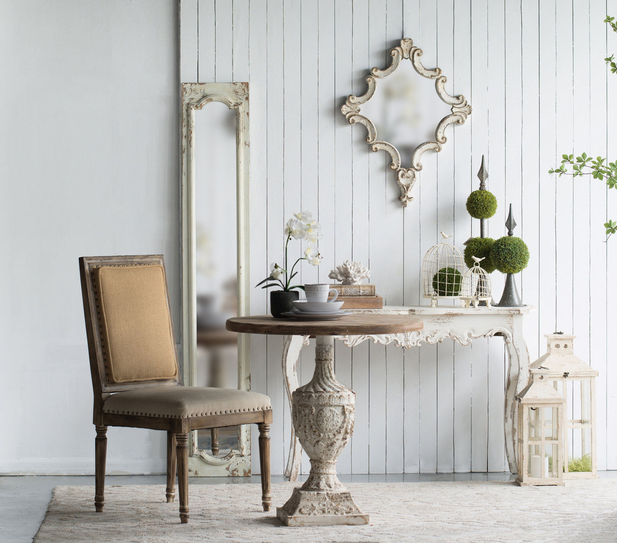 Artistic Diamond Scrollwork Mirror, Home Accent Mirror For Living Room, Entryway, Bedroom, Office - Antique White by Couch.com