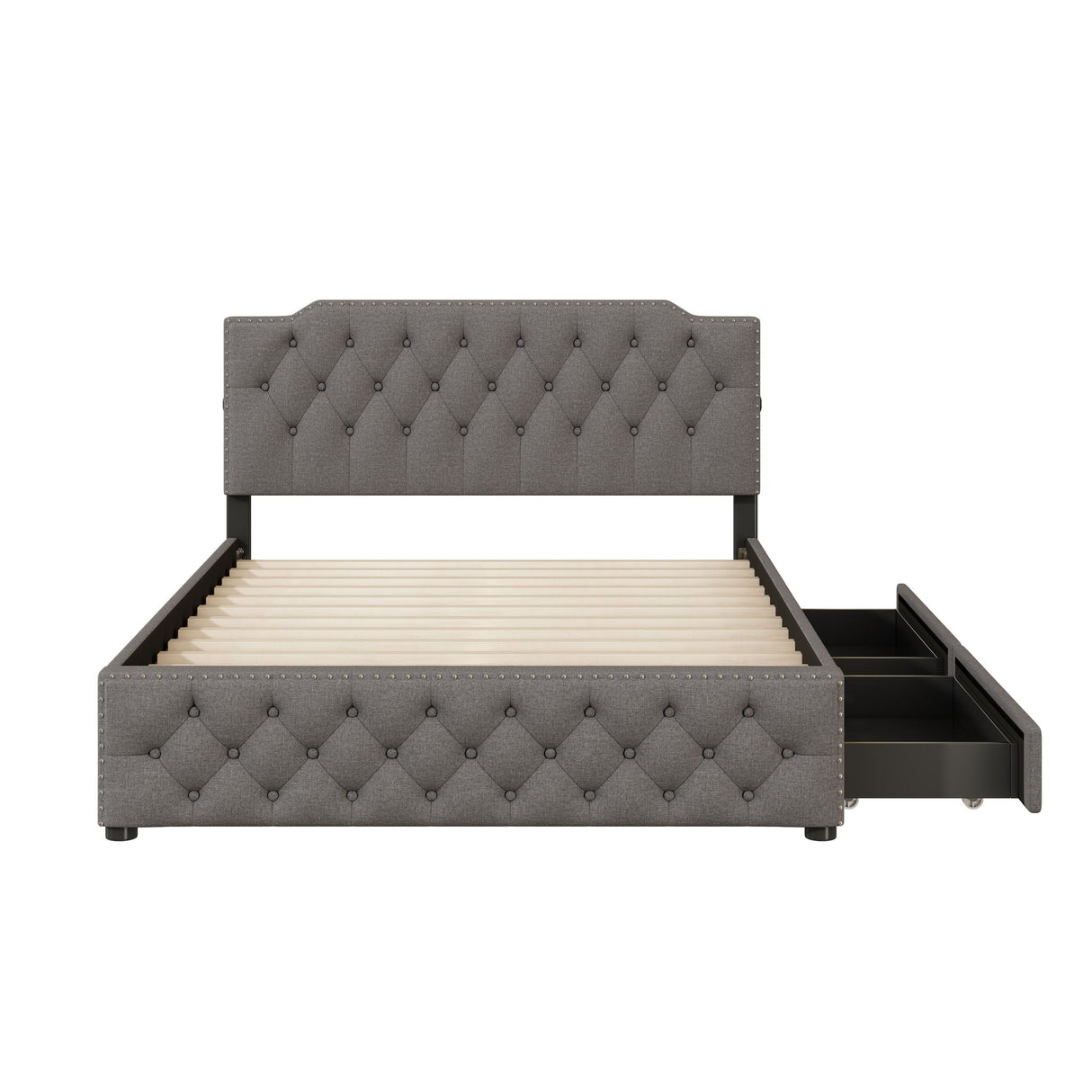 Upholstered Platform Bed With 2 Drawers And 2 Sets Of USB Ports On Each Side, Linen Fabric by Couch.com