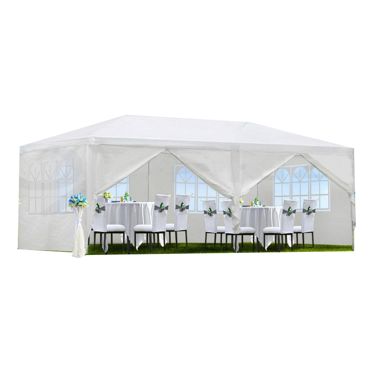 Wedding Party Canopy Tent Outdoor Gazebo With 6 Removable Sidewalls - White by Couch.com