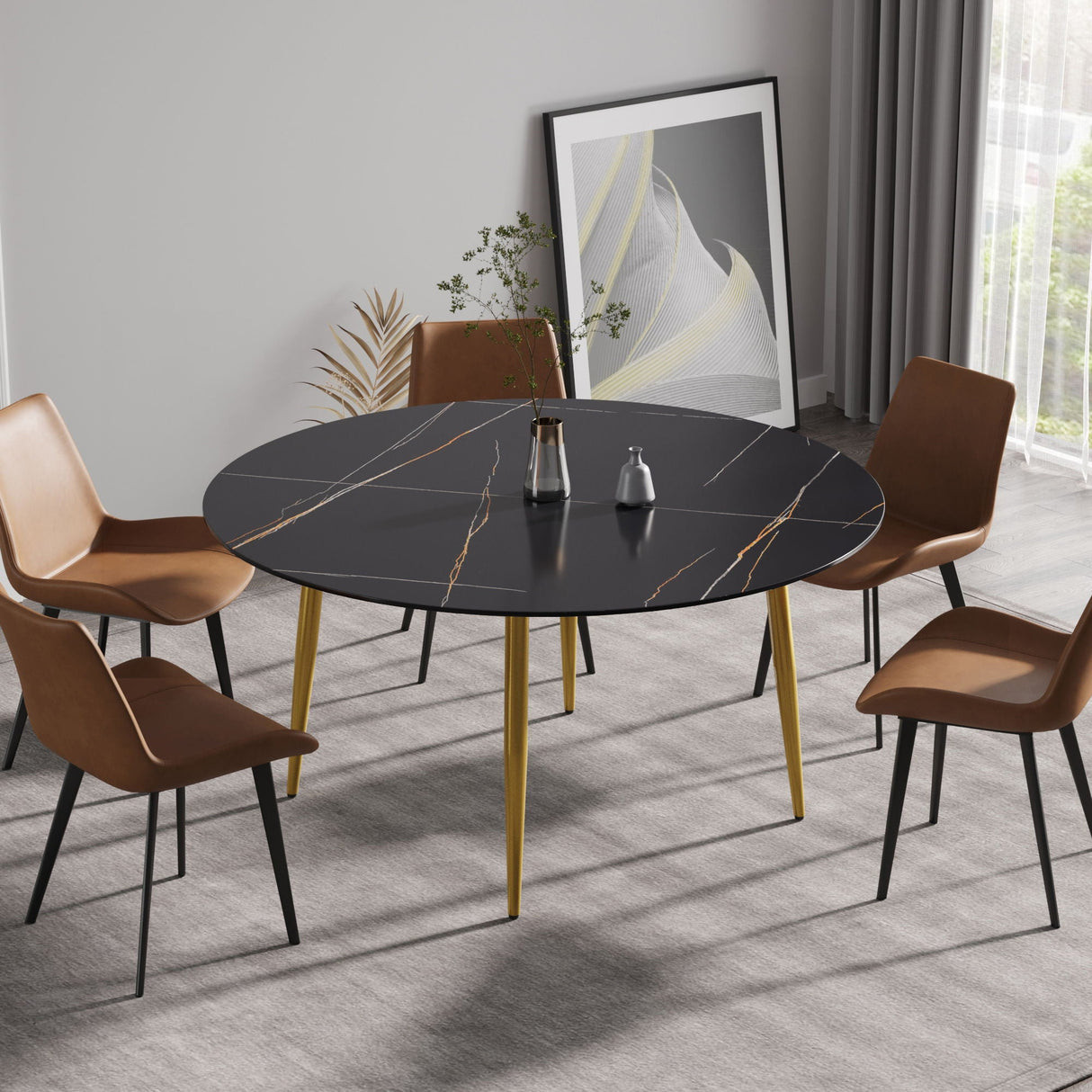 Modern Man-Made Stone Round Dining Table-Position For 6 People by Couch.com
