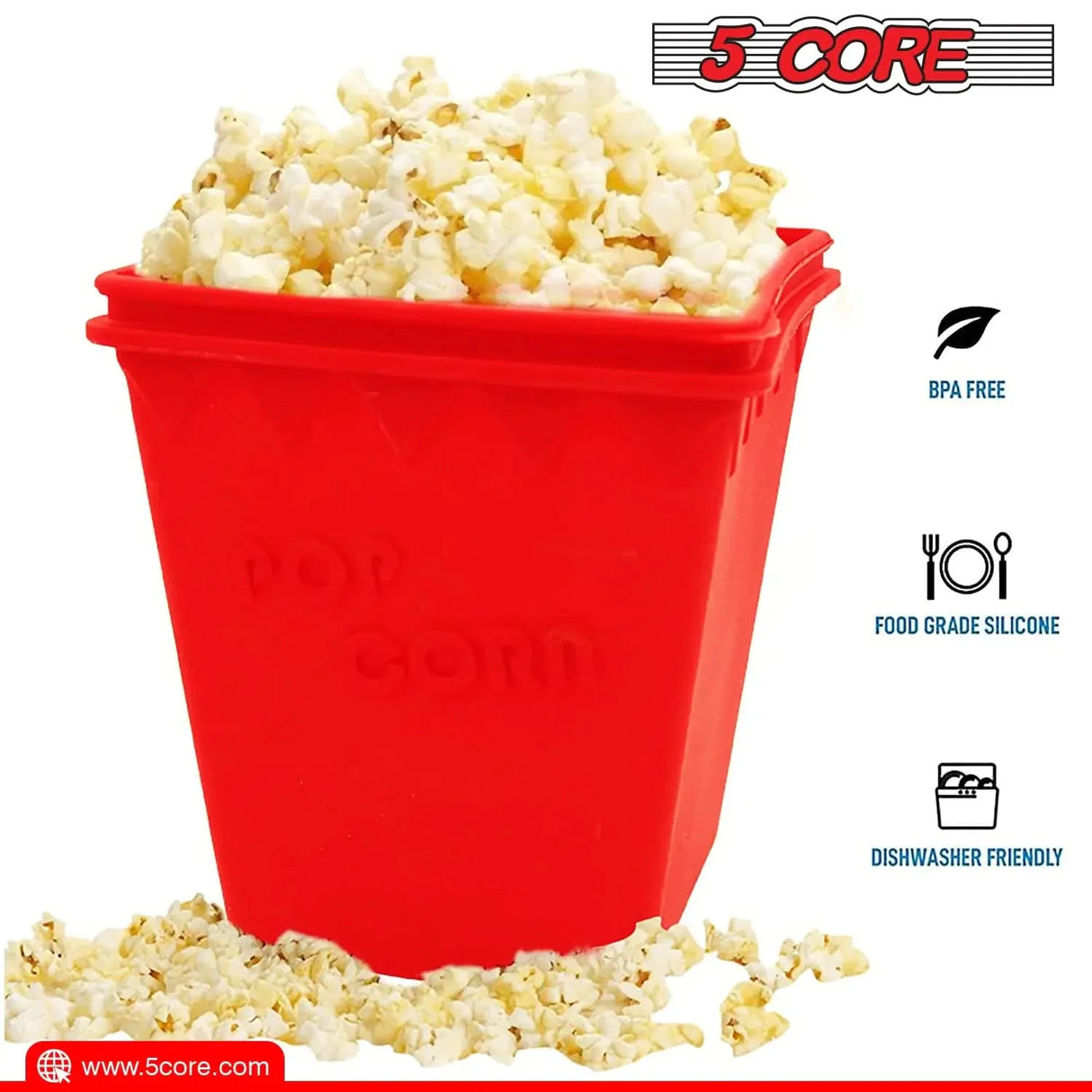 5Core Silicone Popcorn Maker Bowl Microwave BPA Free and Dishwasher Safe Hot Air Kernel Popper