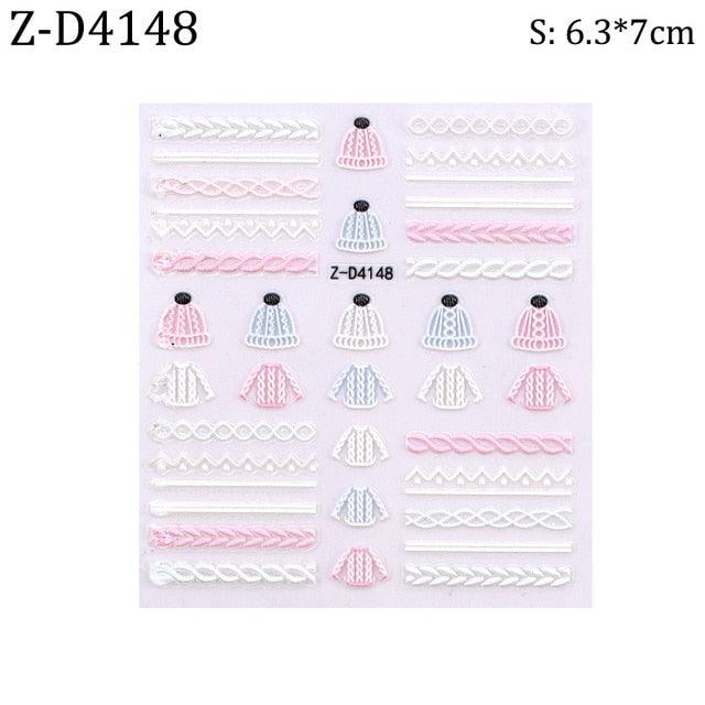 5D Sweater Nail Sticker Acrylic Engraved Winter Charm Designs Beauty Cloth Christmas Patterns Nails Art Decoration Tools Nail Art Stickers Decor Tip Transfer Nail Decals Sticker For Pretty Girl Self-Adhesive Nail Decals Designer Nail Stickers