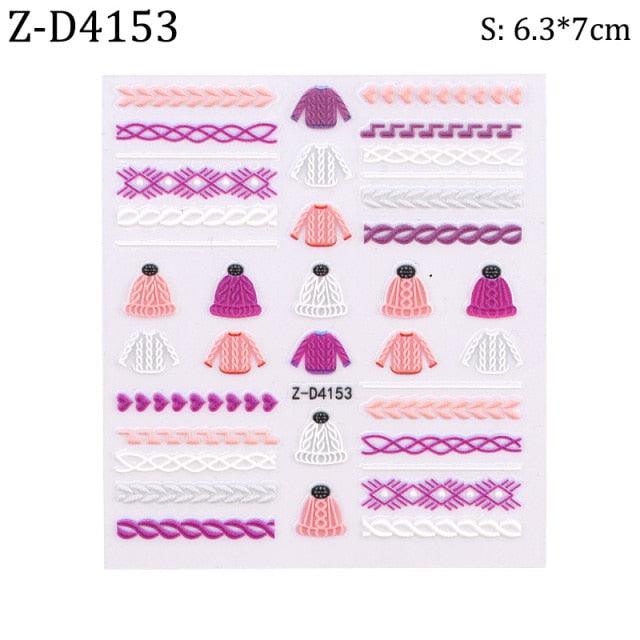 5D Sweater Nail Sticker Acrylic Engraved Winter Charm Designs Beauty Cloth Christmas Patterns Nails Art Decoration Tools Nail Art Stickers Decor Tip Transfer Nail Decals Sticker For Pretty Girl Self-Adhesive Nail Decals Designer Nail Stickers