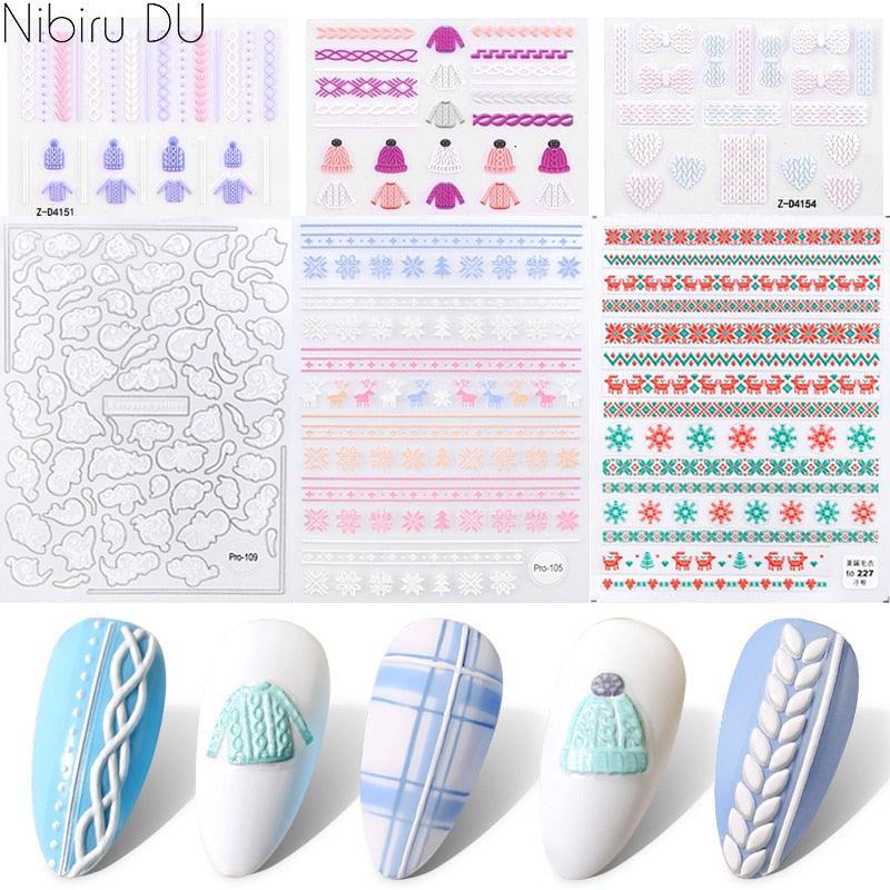 5D Sweater Nail Sticker Acrylic Engraved Winter Charm Designs Beauty Cloth Christmas Patterns Nails Art Decoration Tools Nail Art Stickers Decor Tip Transfer Nail Decals Sticker For Pretty Girl Self-Adhesive Nail Decals Designer Nail Stickers
