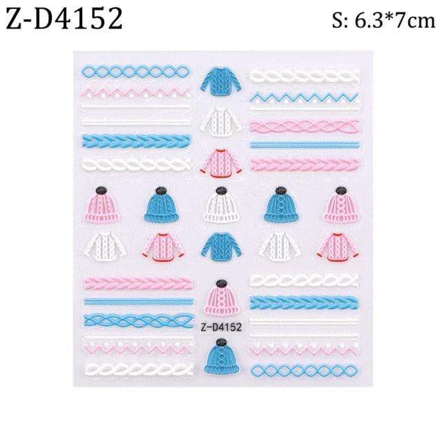5D Sweater Nail Sticker Acrylic Engraved Winter Charm Designs Beauty Cloth Christmas Patterns Nails Art Decoration Tools Nail Art Stickers Decor Tip Transfer Nail Decals Sticker For Pretty Girl Self-Adhesive Nail Decals Designer Nail Stickers