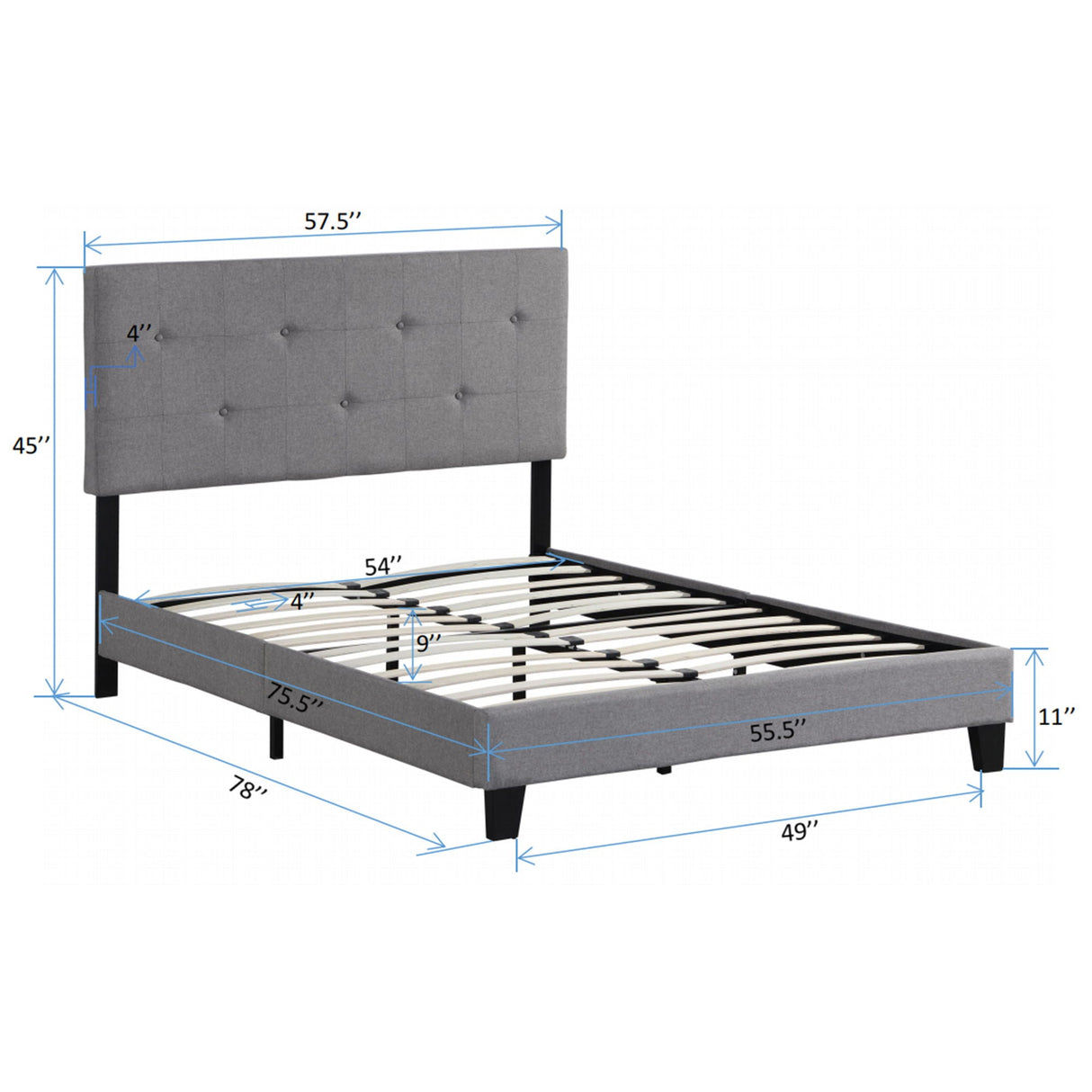 Full Size Upholstered Platform Bed Frame With Modern Button Tufted Linen Fabric Headboard, No Box Spring Needed, Wood Slat Support - Gray by Couch.com