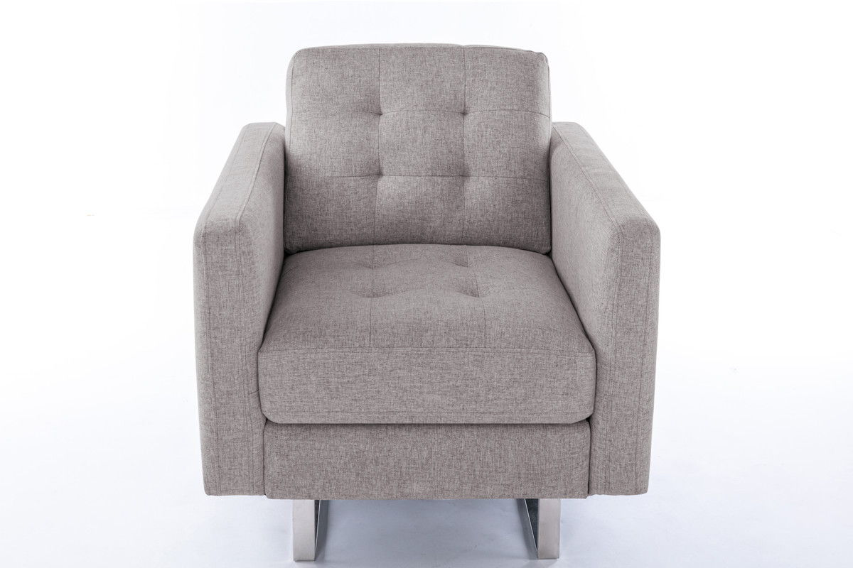 Victoria - Linen Fabric Armchair With Metal Legs, Side Pockets, And Pillow by Couch.com