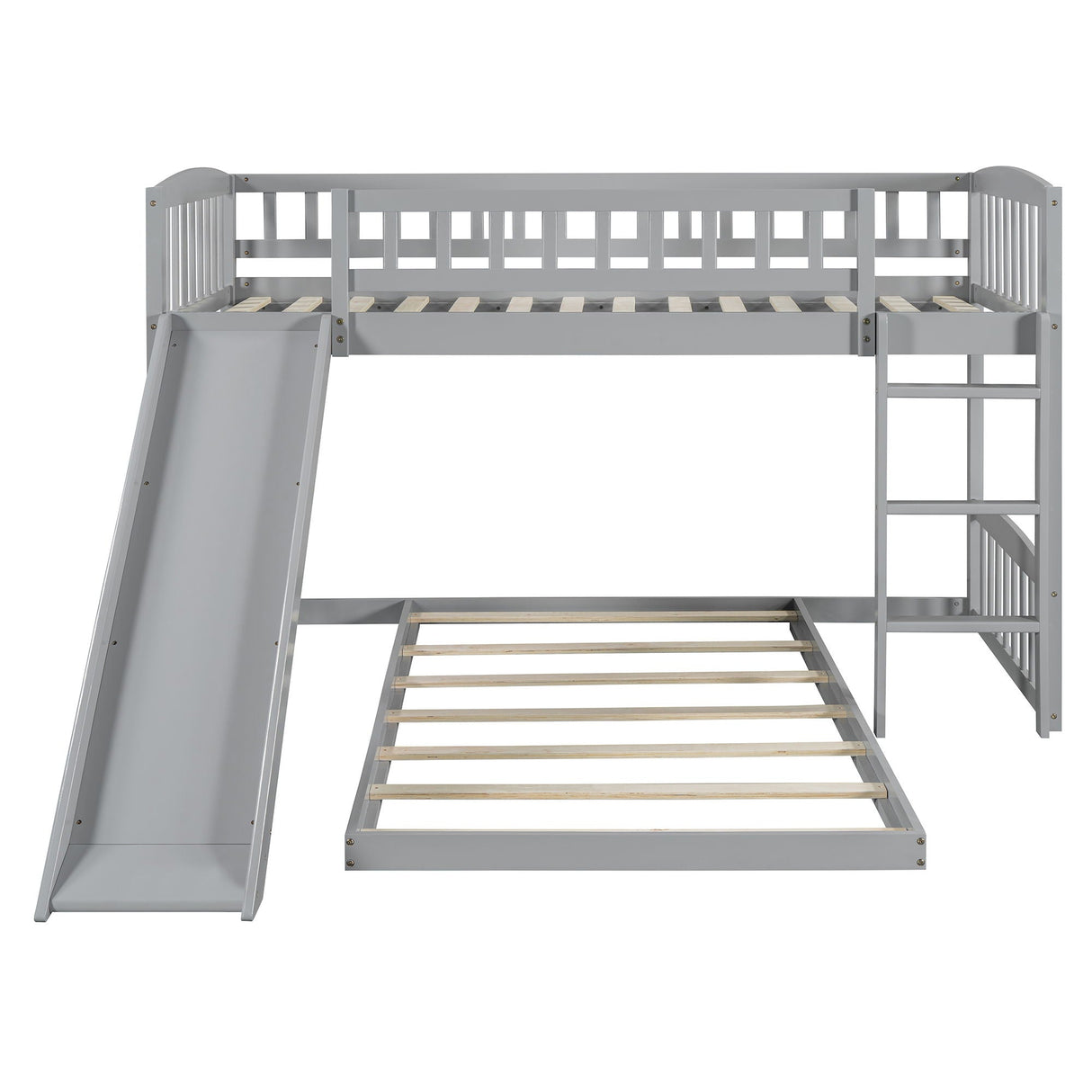 Twin Over Twin Classic Bunk Bed With Slide And Ladder - Gray by Couch.com