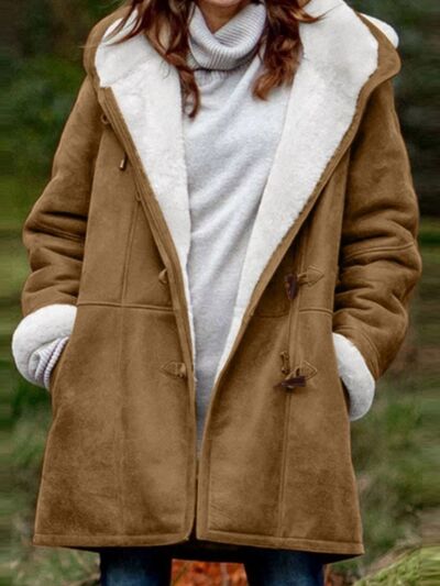 Full Size Pocketed Long Sleeve Hooded Toggle Jacket – Stylish & Functional Outerwear for Women