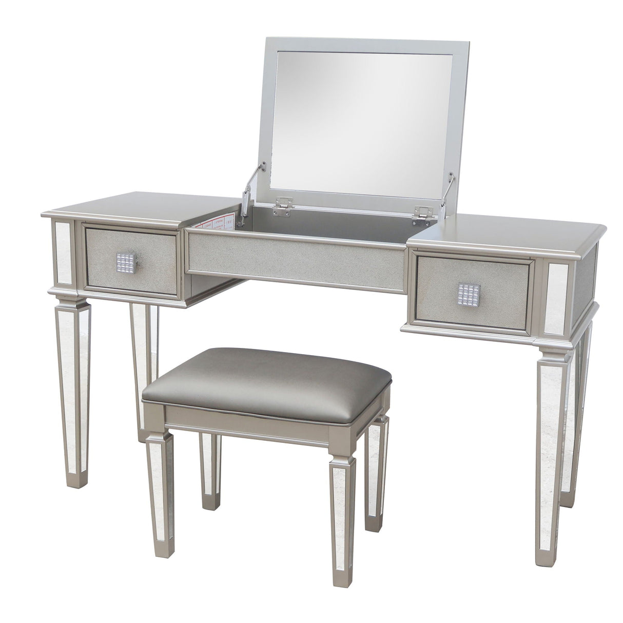 Mirrored Vanity Desk With Drawers And Stool, Flip Up Dressing Table Set For Makeup Room by Couch.com