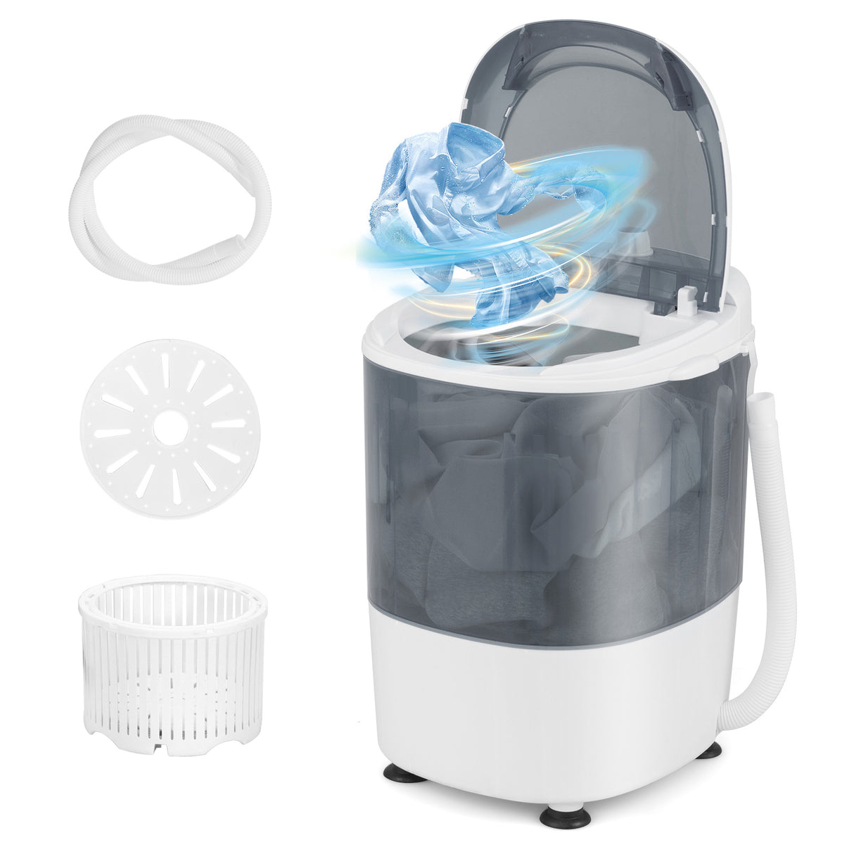 Portable Mini Washing Machine Semi-Automatic Washer and Spinner Combo with Single Tub-Gray