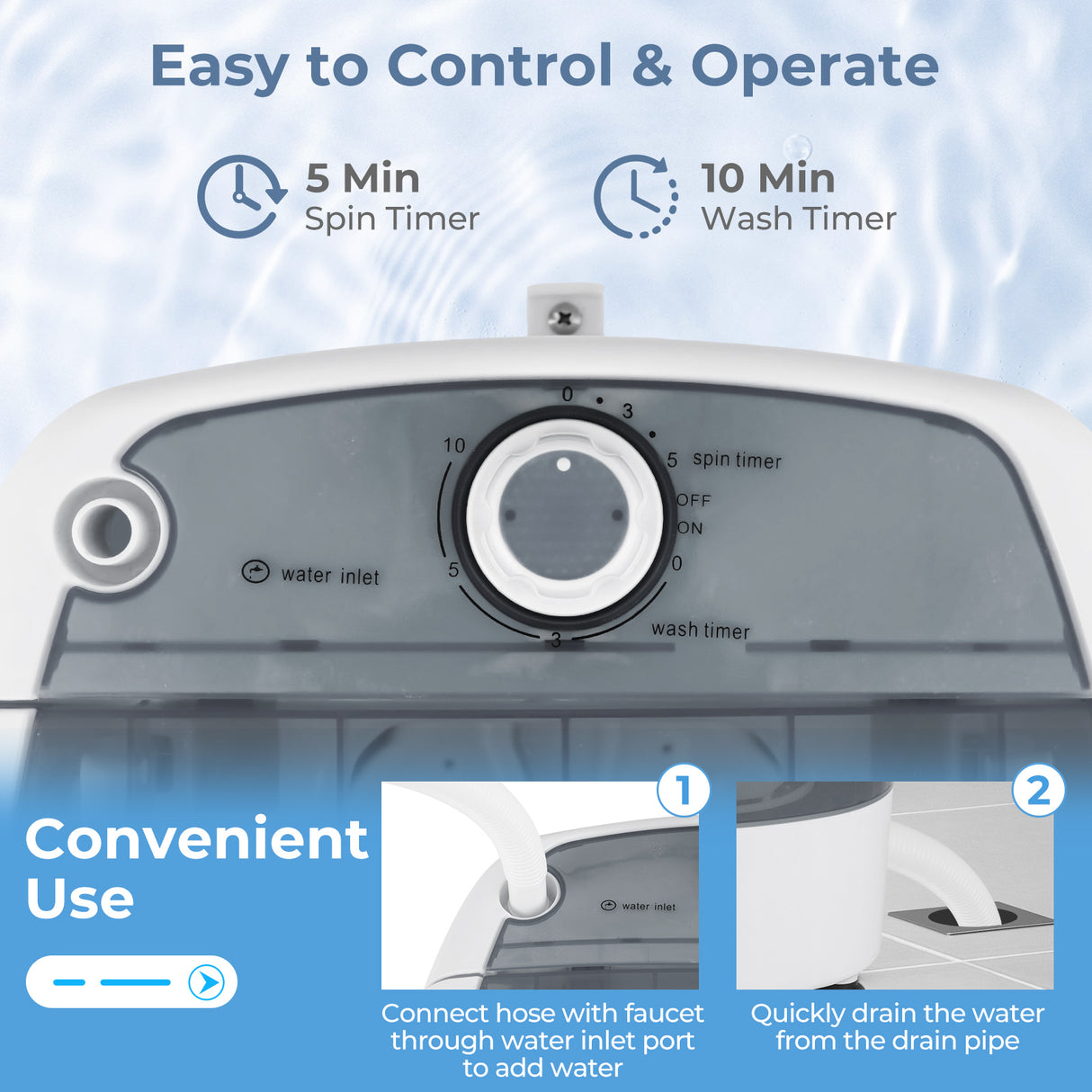 Portable Mini Washing Machine Semi-Automatic Washer and Spinner Combo with Single Tub-Gray