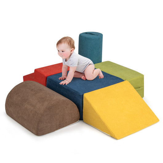 6-Piece Baby Climbing Blocks with 30D High-Density Foam and Carrying Handles-Multicolor