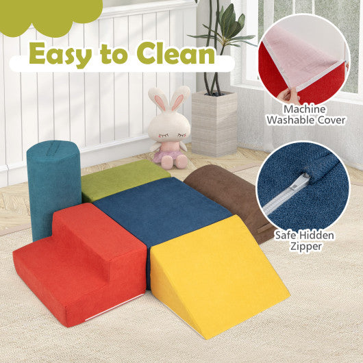 6-Piece Baby Climbing Blocks with 30D High-Density Foam and Carrying Handles-Multicolor
