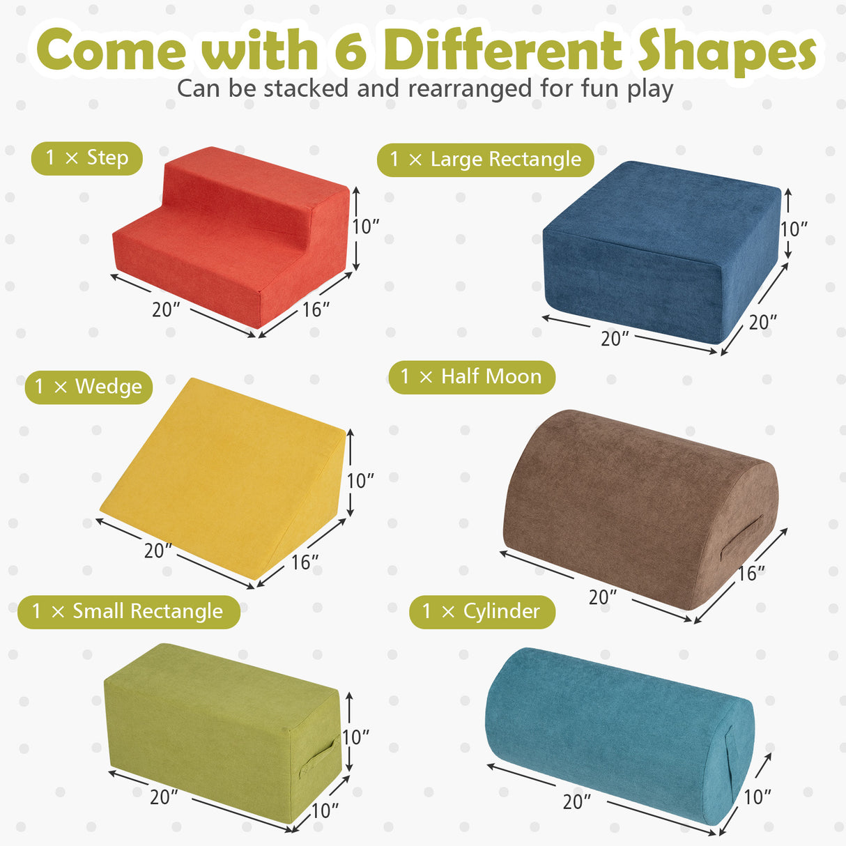 6-Piece Baby Climbing Blocks with 30D High-Density Foam and Carrying Handles-Multicolor