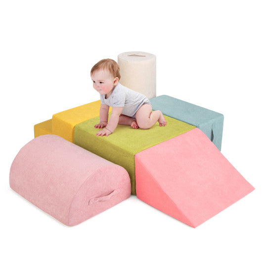 6-Piece Baby Climbing Blocks with 30D High-Density Foam and Carrying Handles-Macaron Multicolor