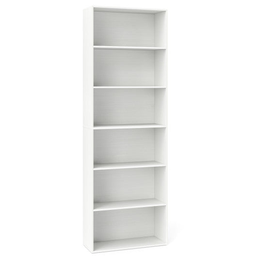 6-Tier Bookcase with 6 Open Shelves and Anti-Toppling Kits-White