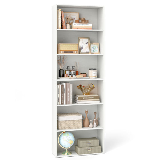 6-Tier Bookcase with 6 Open Shelves and Anti-Toppling Kits-White