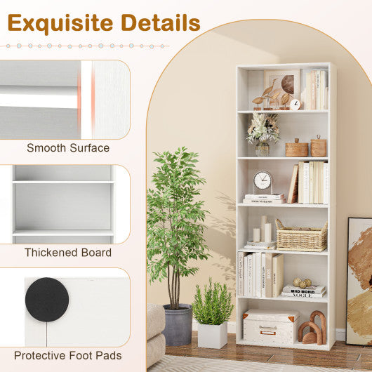 6-Tier Bookcase with 6 Open Shelves and Anti-Toppling Kits-White