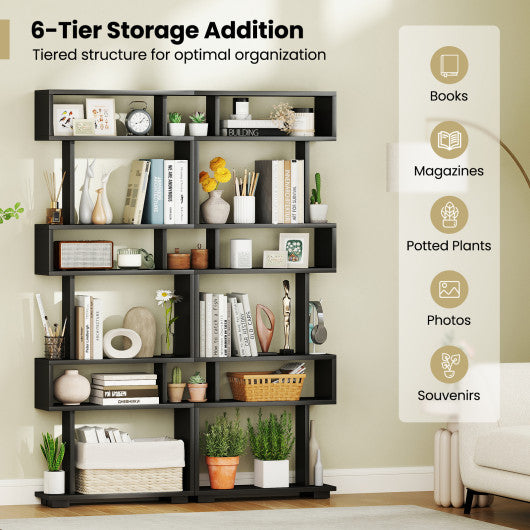 6-Tier Bookcase with Anti-Tipping Kit-Black