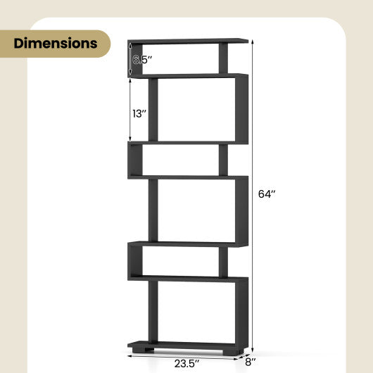 6-Tier Bookcase with Anti-Tipping Kit-Black