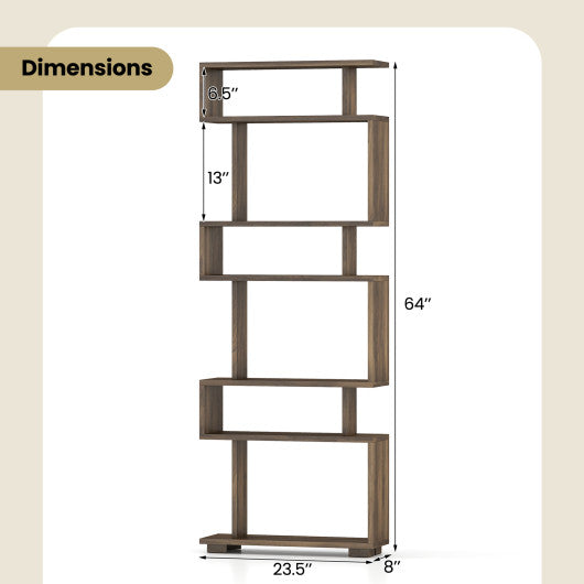 6-Tier Bookcase with Anti-Tipping Kit-Walnut